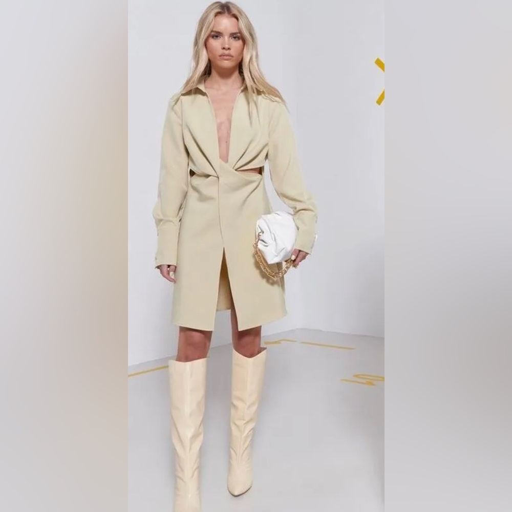 MISSGUIDED Twist Front Sage Green Cut Out Open Front Blazer-Size 10